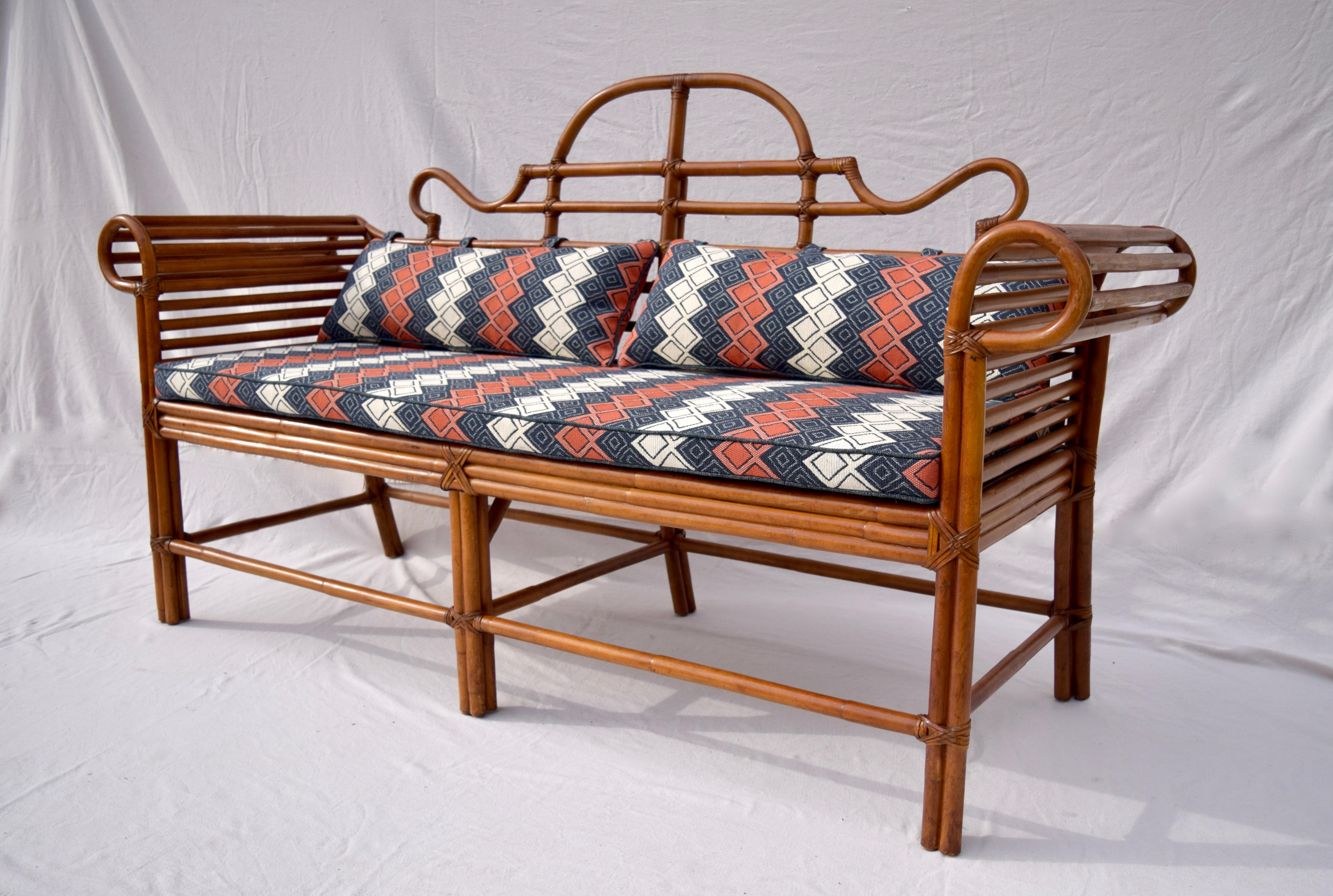 Joinery Lane Bamboo Caned Rattan Chinoiserie Sofa