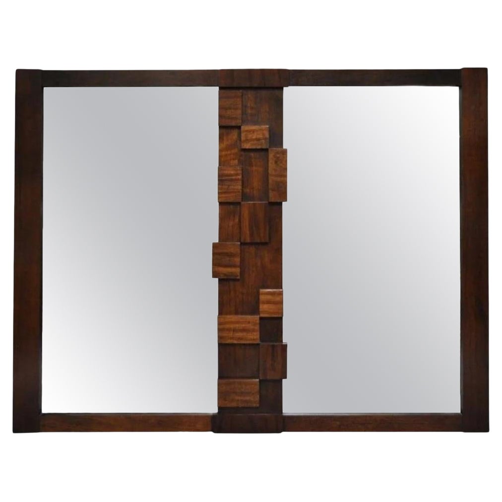Lane Brutalist Cubist Vintage Mid Century Modern Walnut Rectangular Mirror
