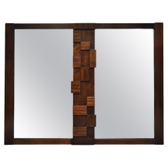 Lane Brutalist Cubist Vintage Mid Century Modern Walnut Rectangular Mirror