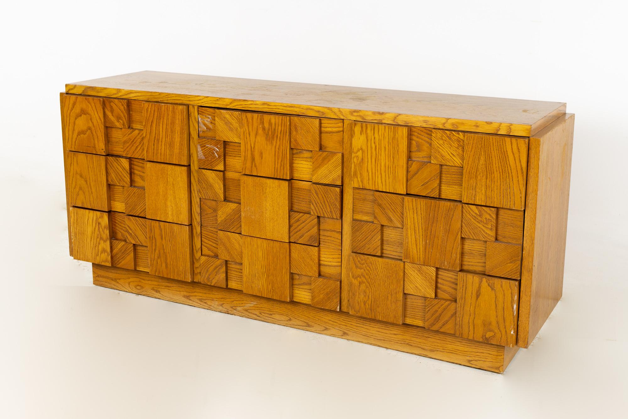 Mid-Century Modern Lane Brutalist Mid Century Oak Lowboy Dresser