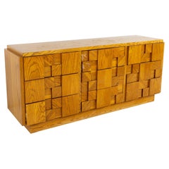 Lane Brutalist Mid Century Oak Lowboy Dresser