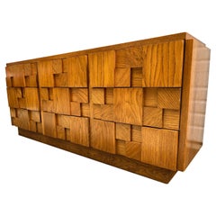 Lane Brutalist Mid Century Oak Lowboy Dresser