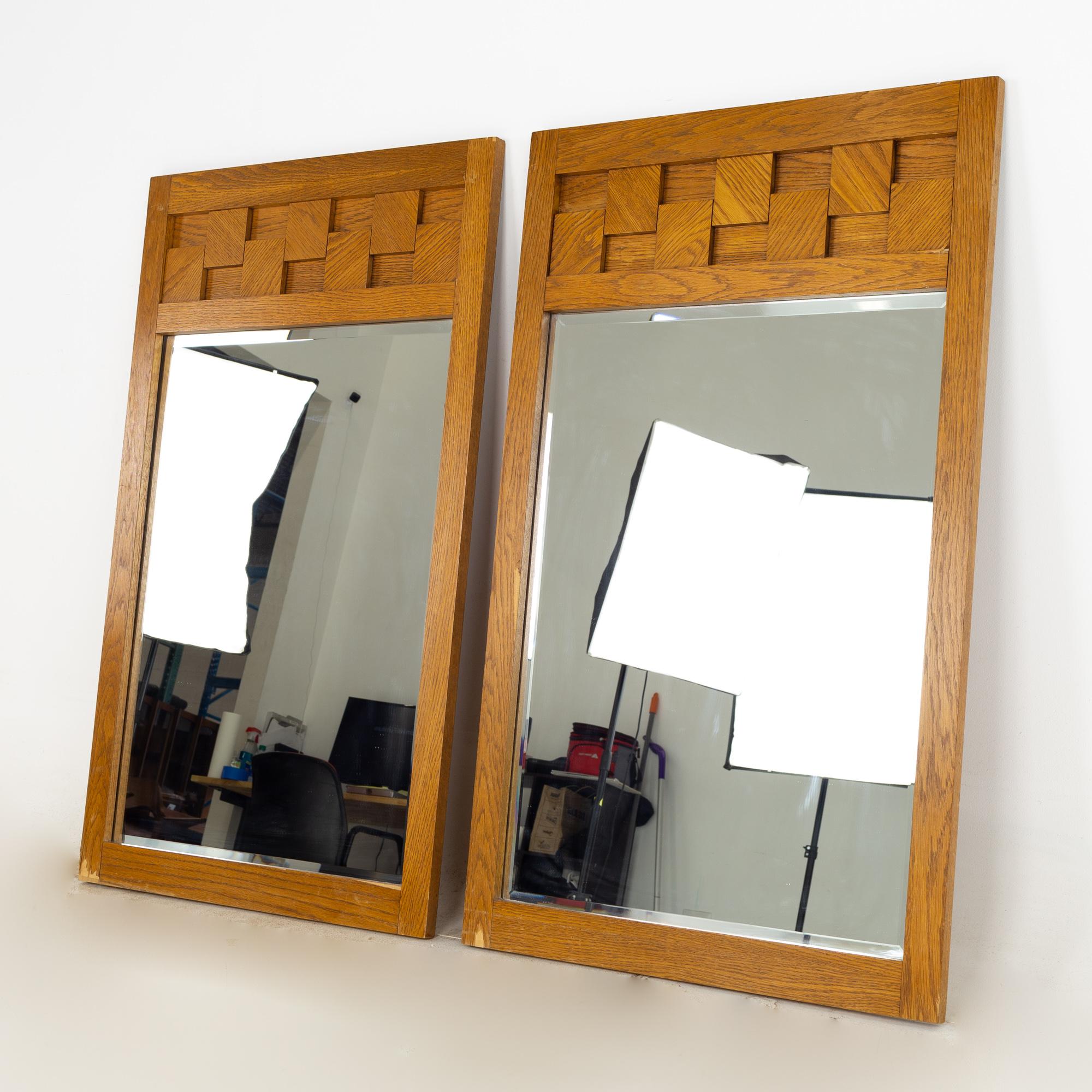 Mid-Century Modern Lane Brutalist Mid Century Oak Mirror, Set For Sale