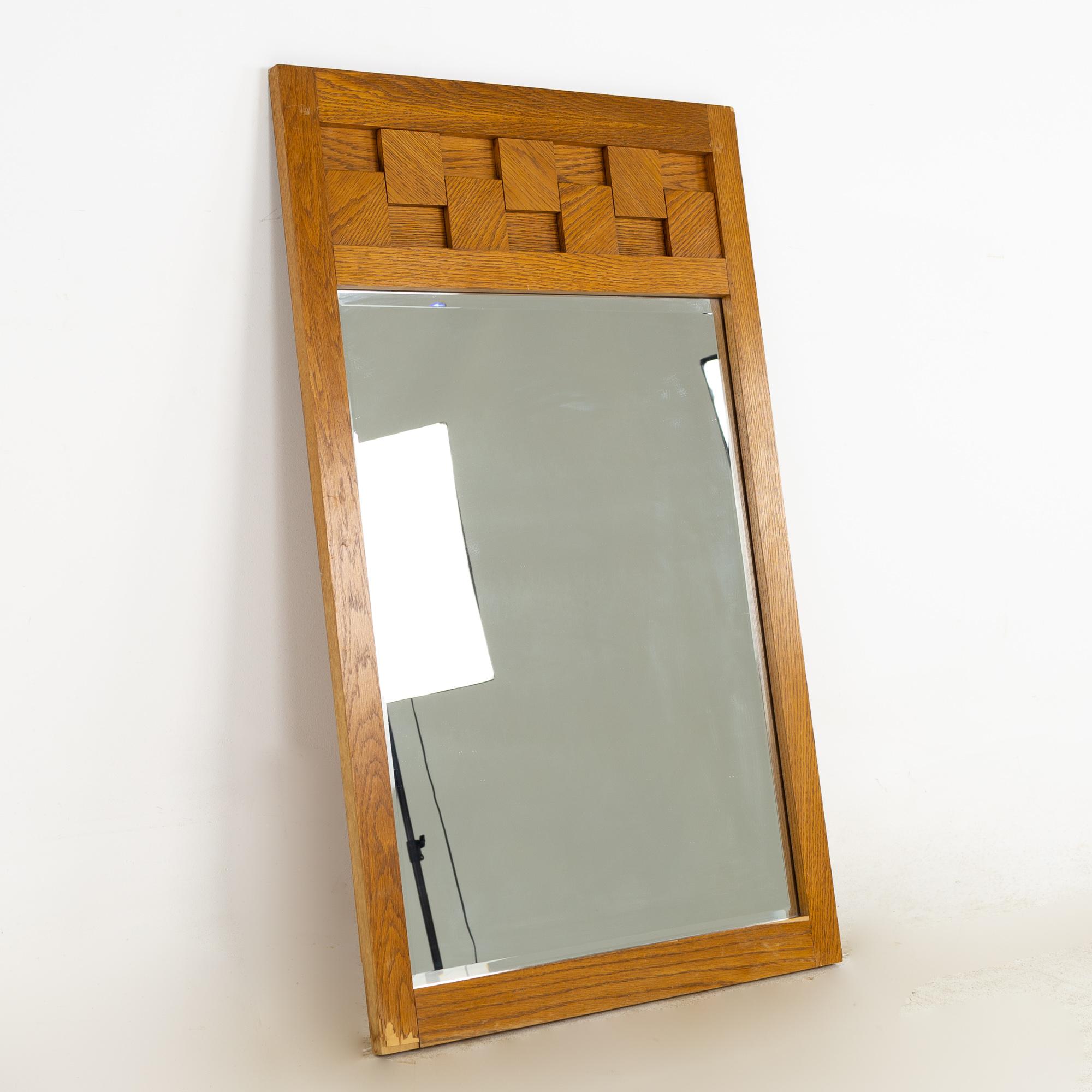 American Lane Brutalist Mid Century Oak Mirror, Set For Sale