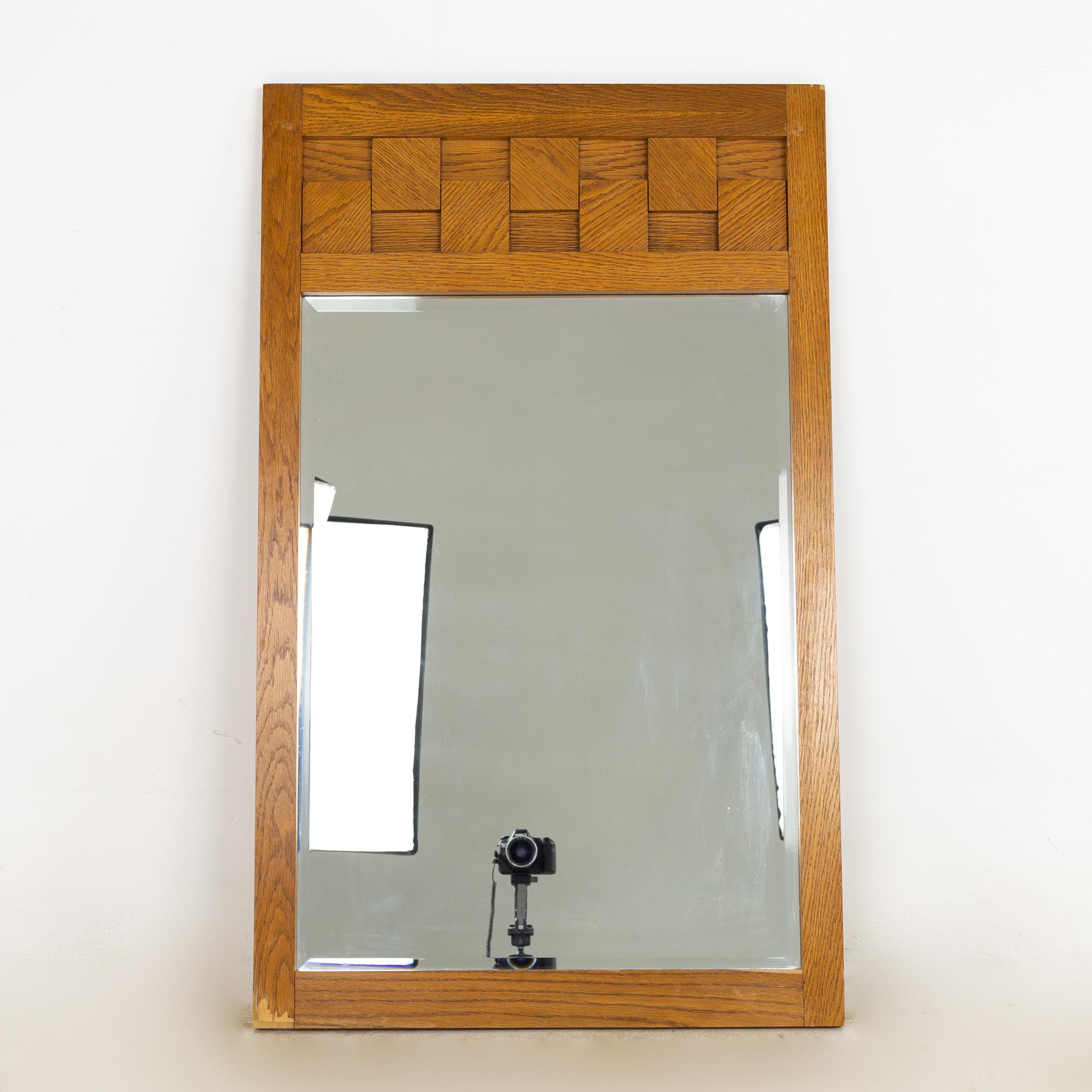 Lane Brutalist Mid Century Oak Mirror, Set In Good Condition For Sale In Countryside, IL