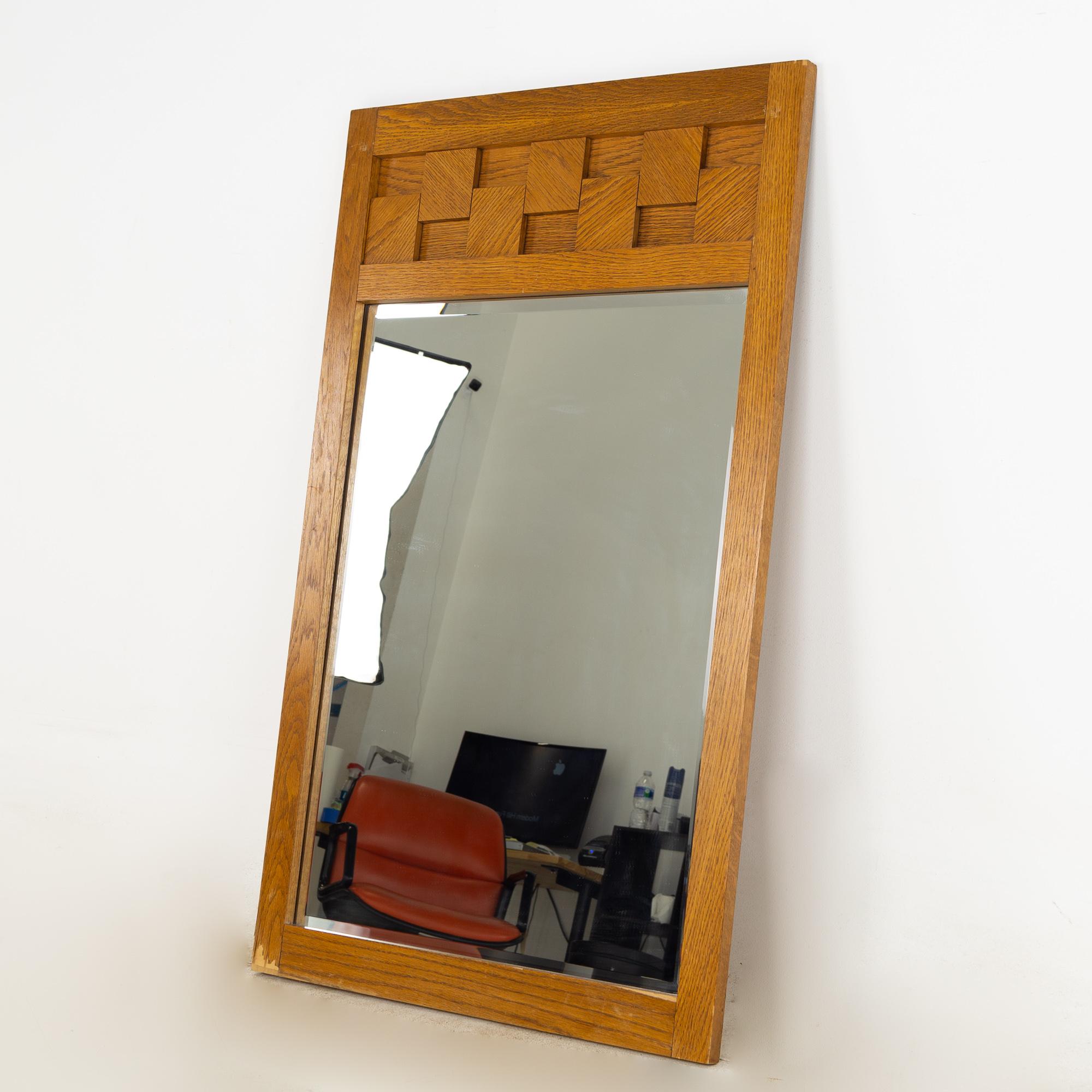 Late 20th Century Lane Brutalist Mid Century Oak Mirror, Set For Sale