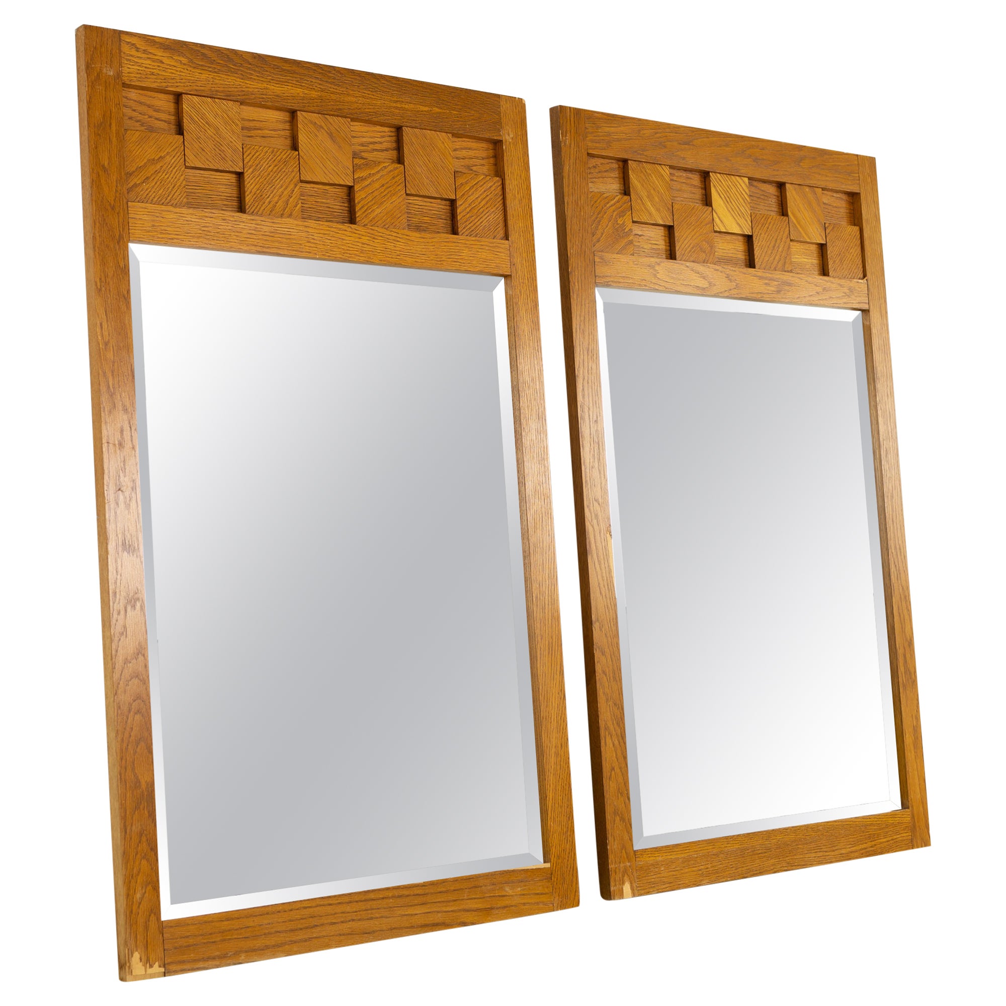 Lane Brutalist Mid Century Oak Mirror, Set