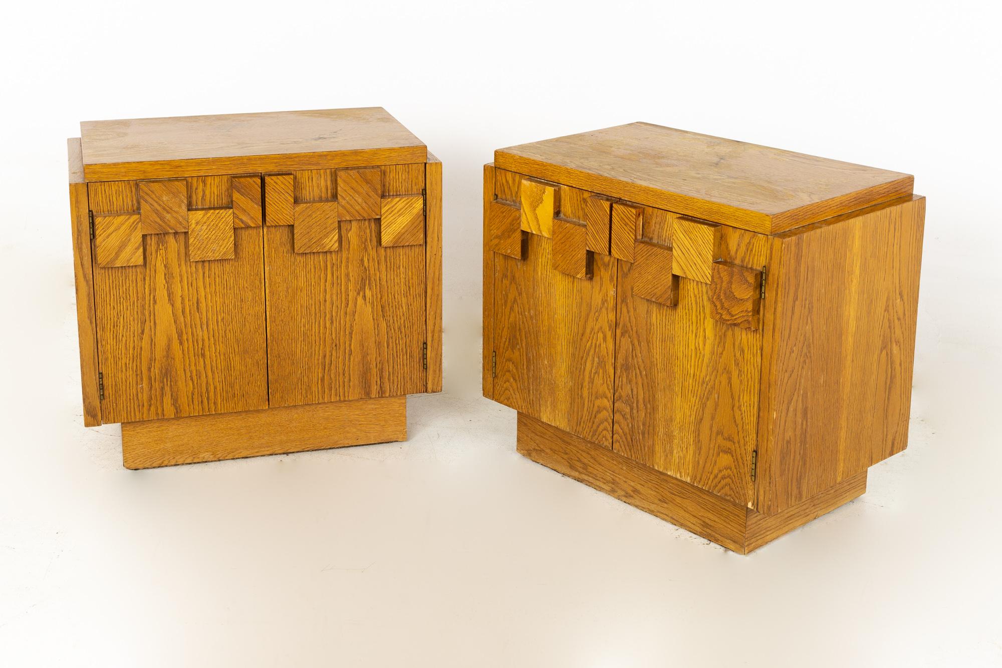Mid-Century Modern Lane Brutalist Mid Century Oak Nightstands, a Pair
