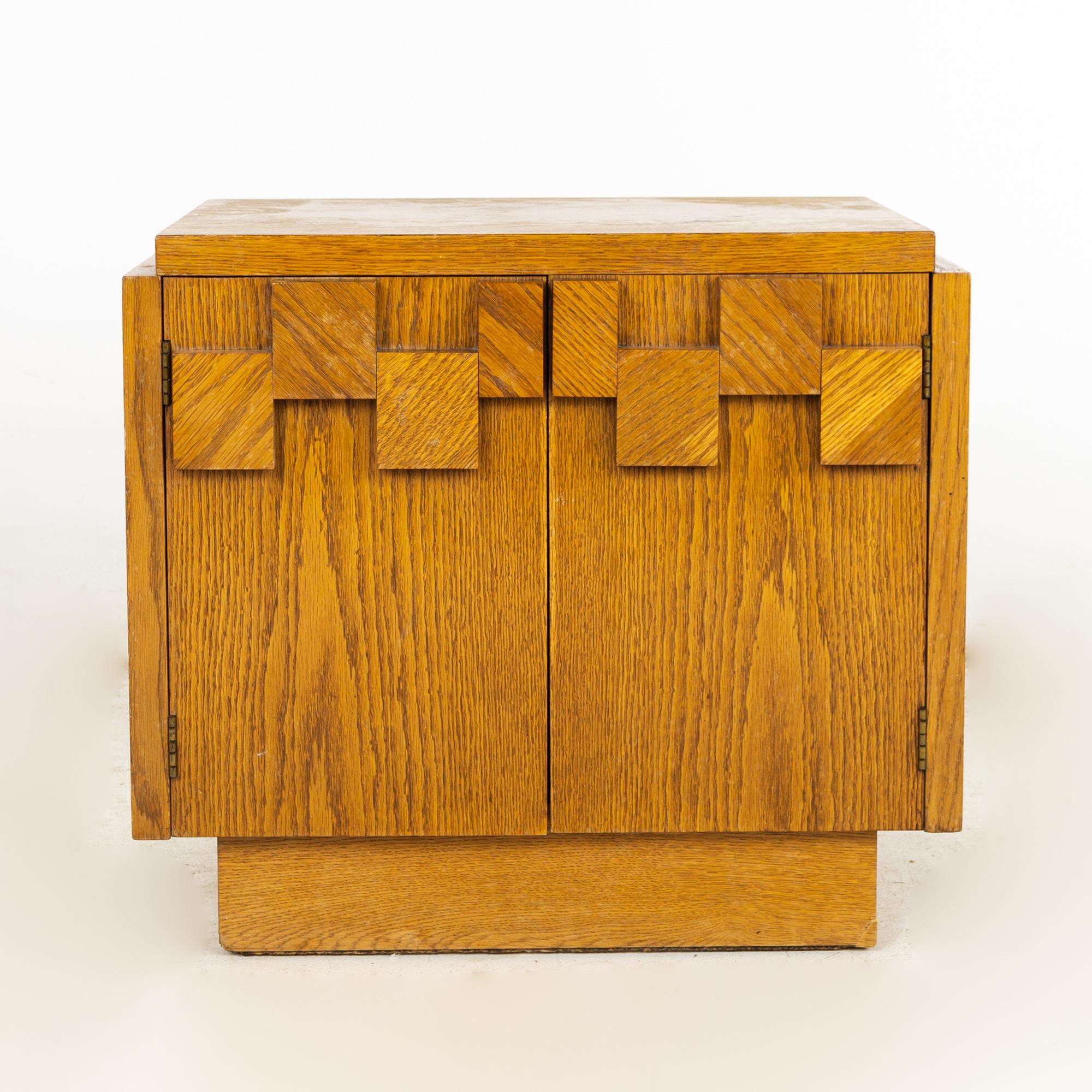 Late 20th Century Lane Brutalist Mid Century Oak Nightstands, a Pair