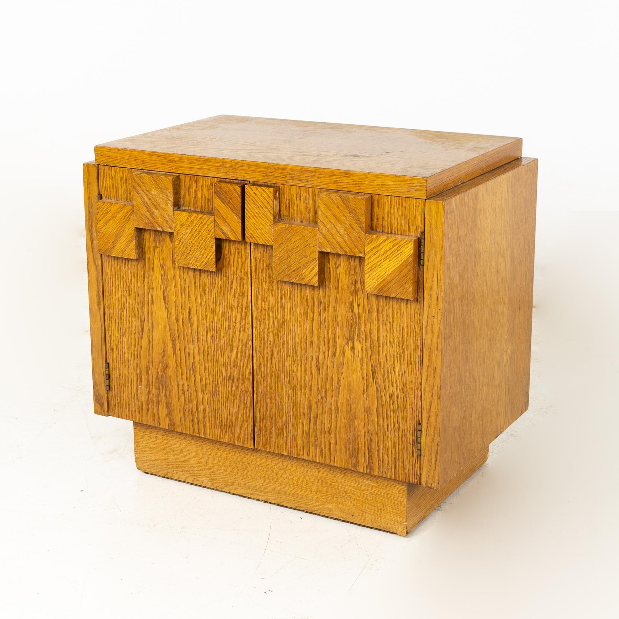 Lane Brutalist Mid Century Oak Nightstands, a Pair 1