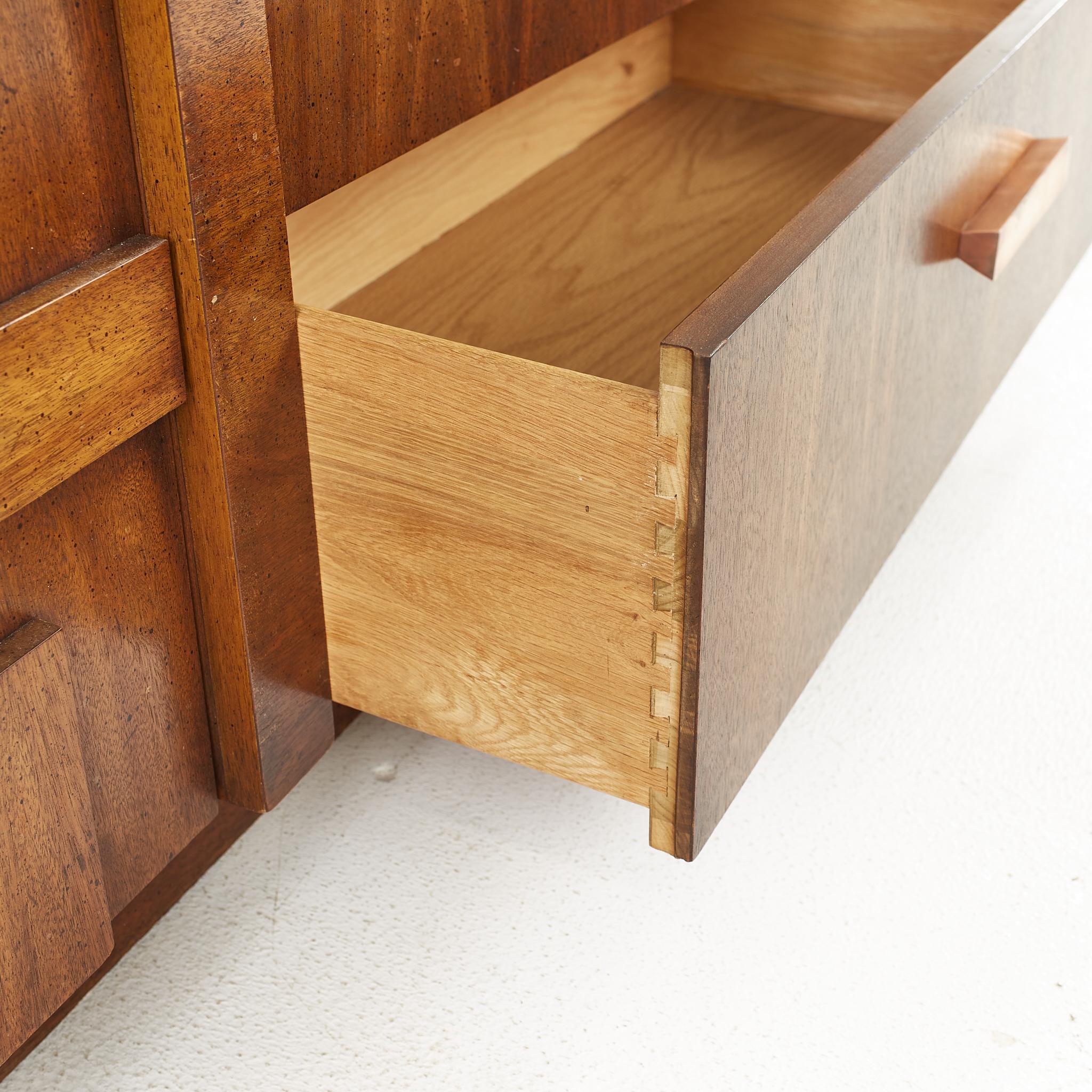 Lane Brutalist Mid Century Offset Walnut Buffet and Hutch 6