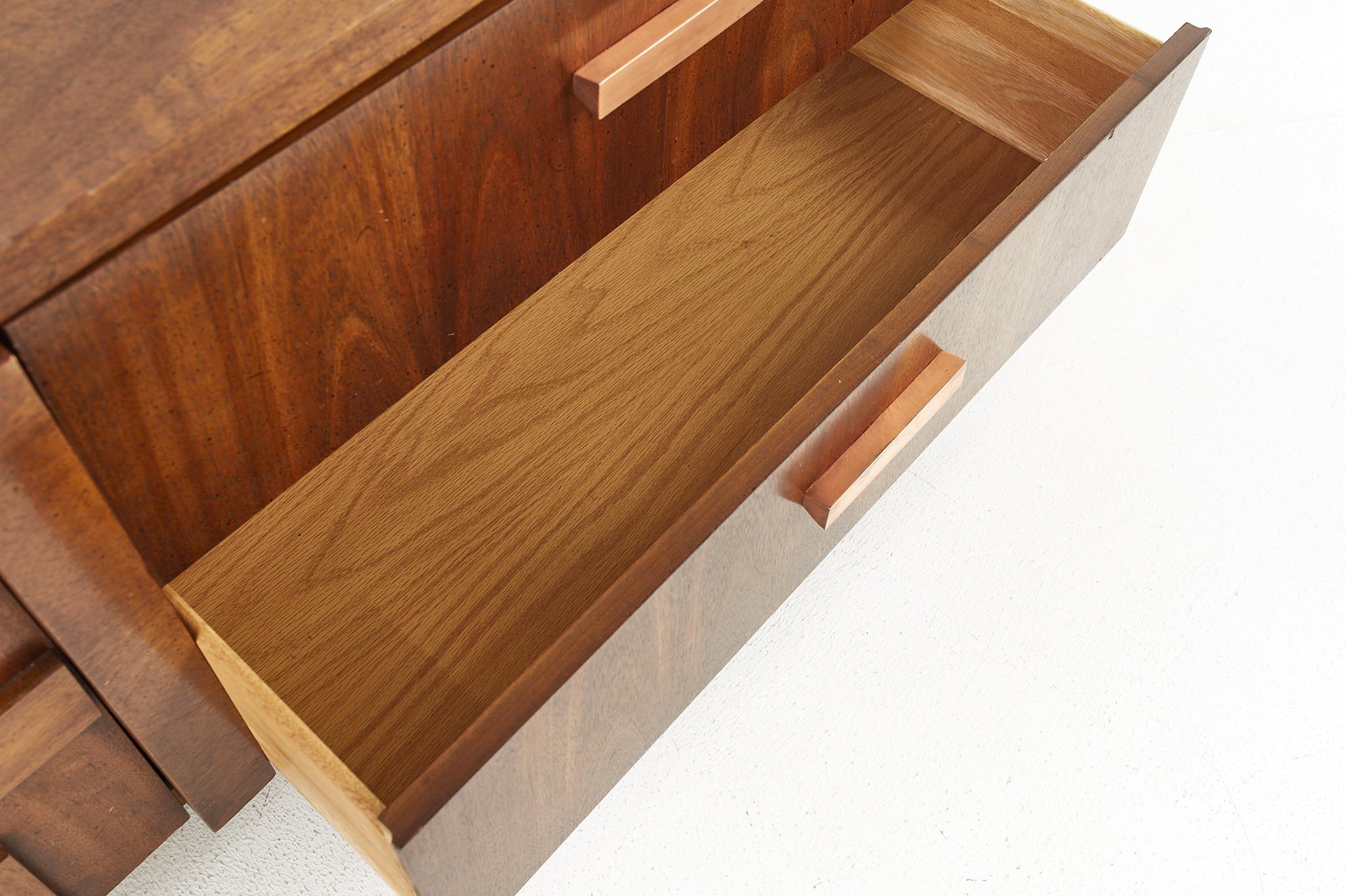Lane Brutalist Mid Century Offset Walnut Buffet and Hutch 7