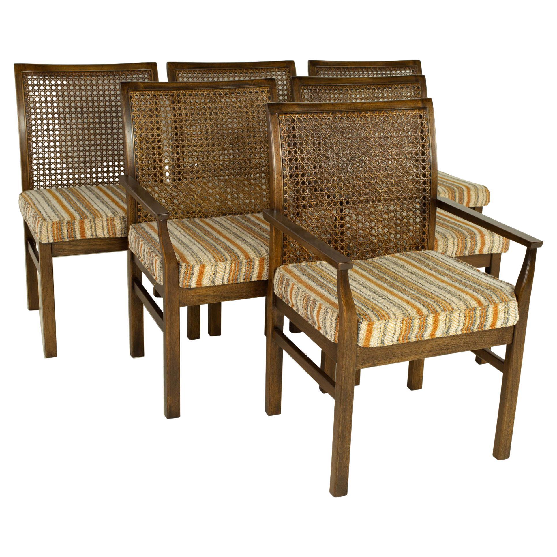 Lane Rhythm MidCentury Walnut and Cane Dining Chairs, Set of 7 at 1stDibs