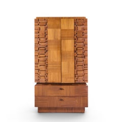 Lane Brutalist Mid Century Walnut Armoire Dresser