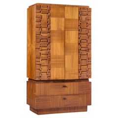 Lane Brutalist Mid Century Walnut Armoire Dresser