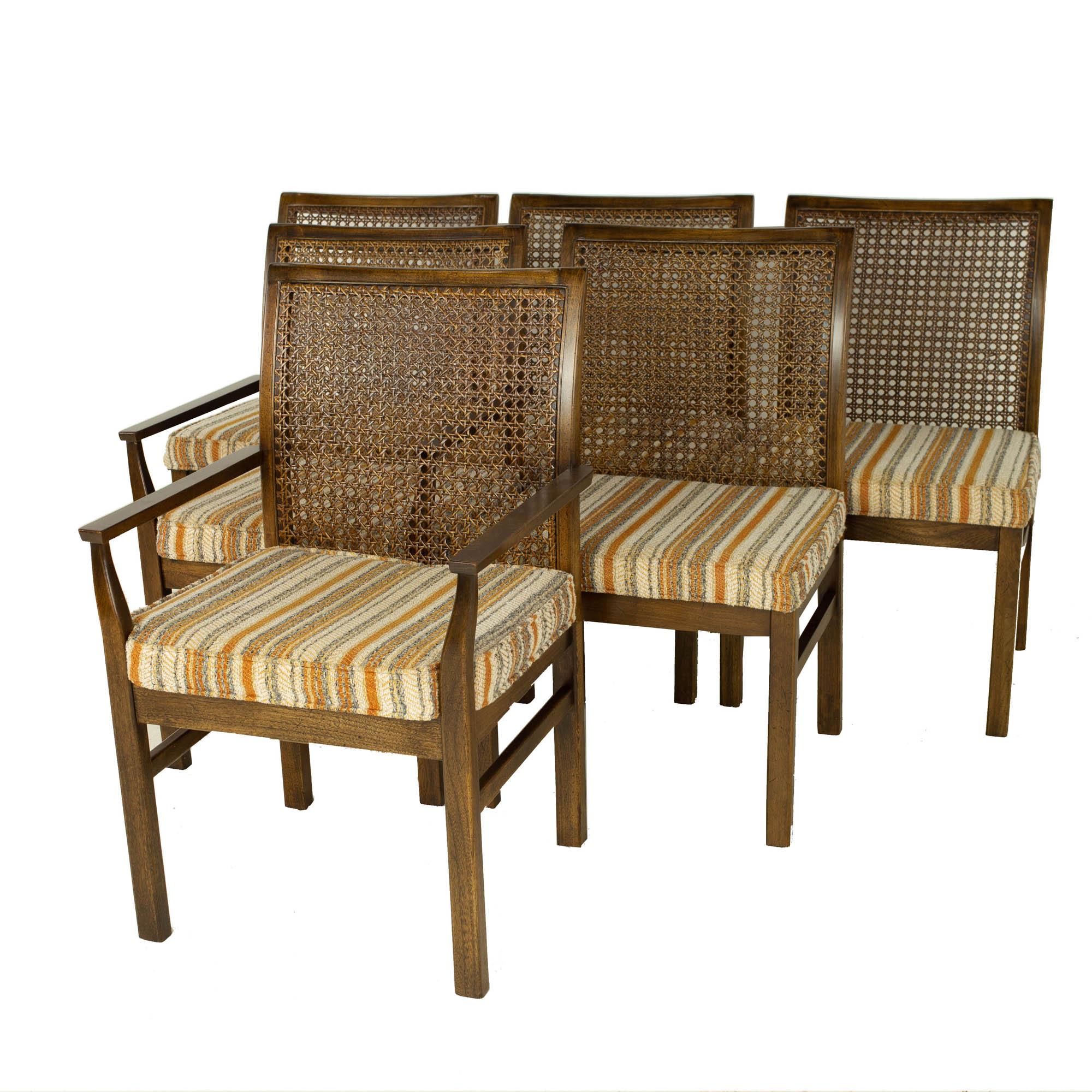 Mid-Century Modern Lane Brutalist Mid Century Walnut & Cane Back Dining Chairs, Set of 6