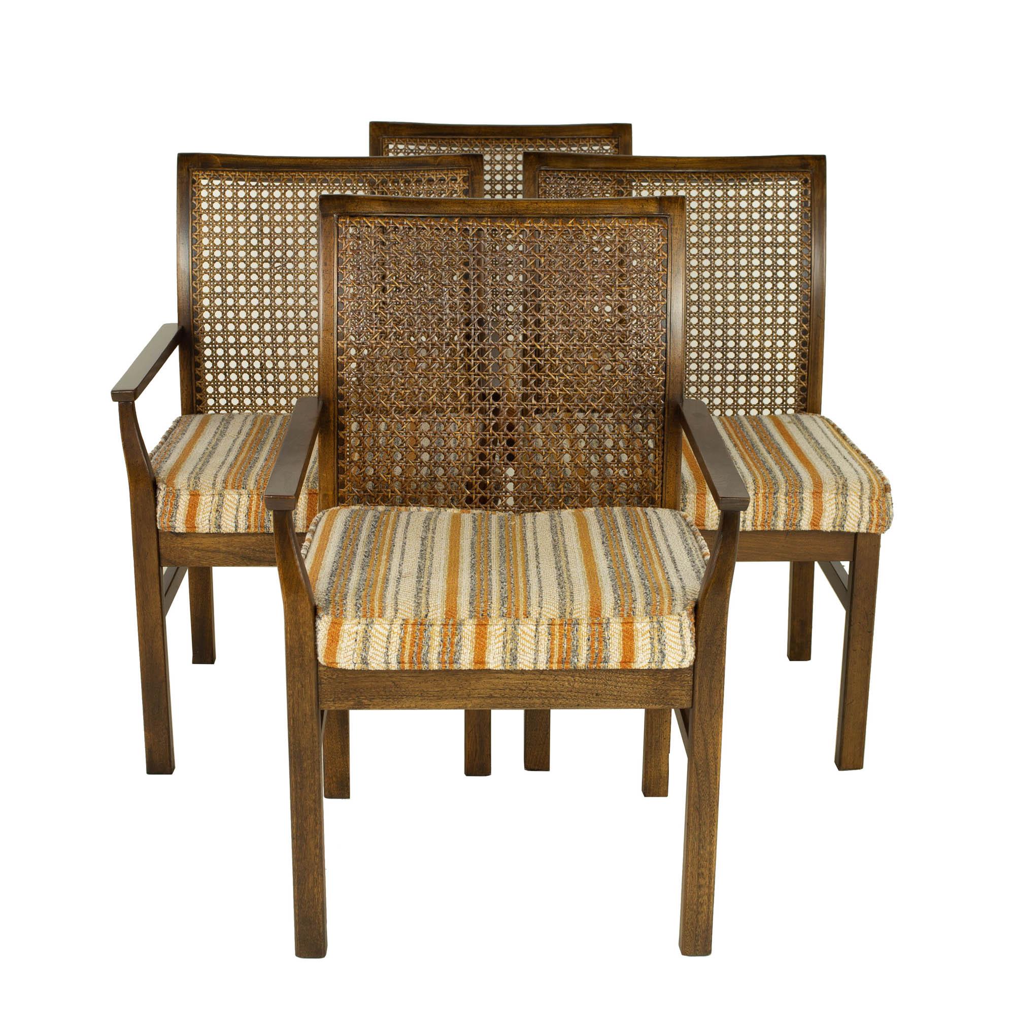 Lane Brutalist Mid Century Walnut & Cane Back Dining Chairs, Set of 6 In Good Condition In Countryside, IL