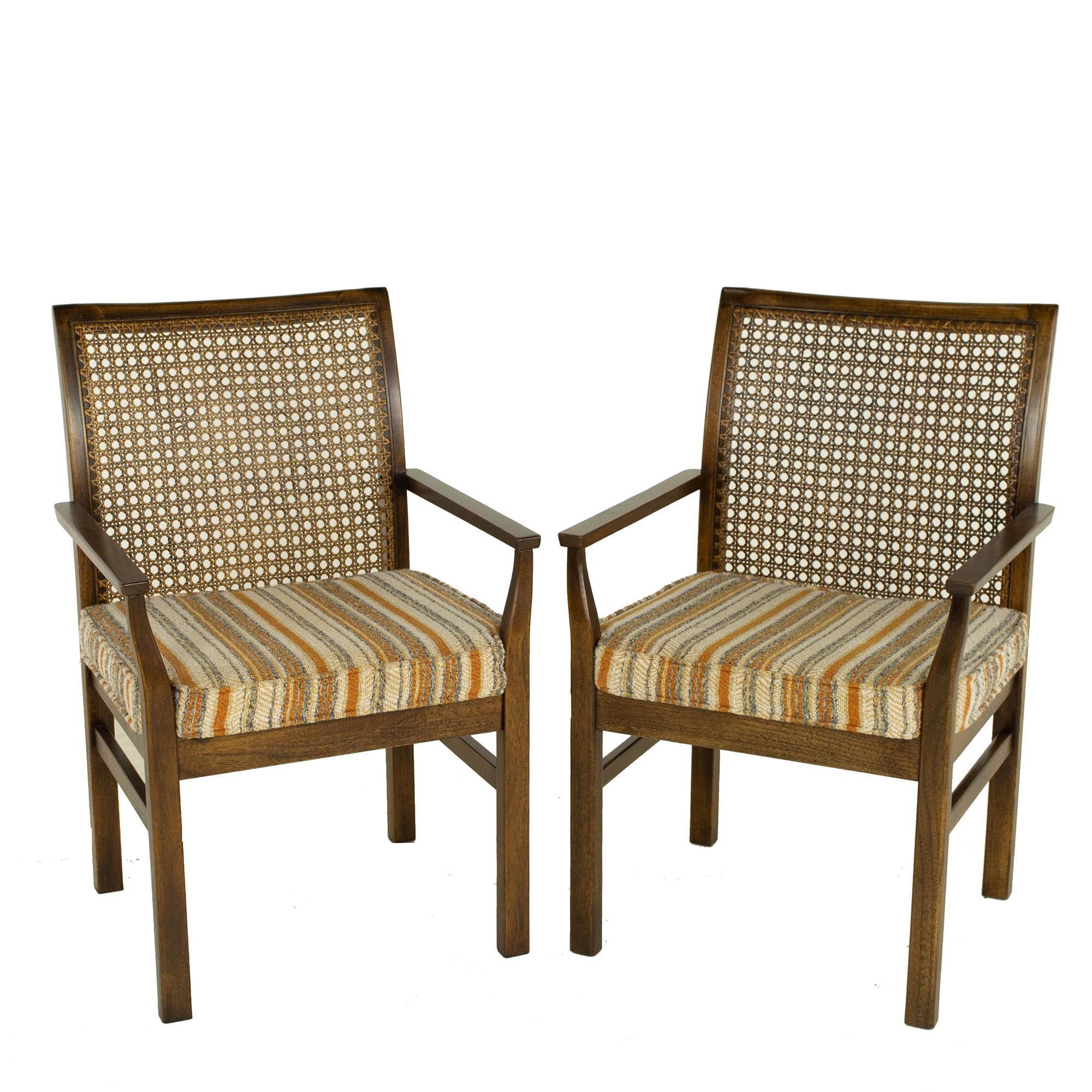 Lane Brutalist Mid Century Walnut & Cane Back Dining Chairs, Set of 6 1