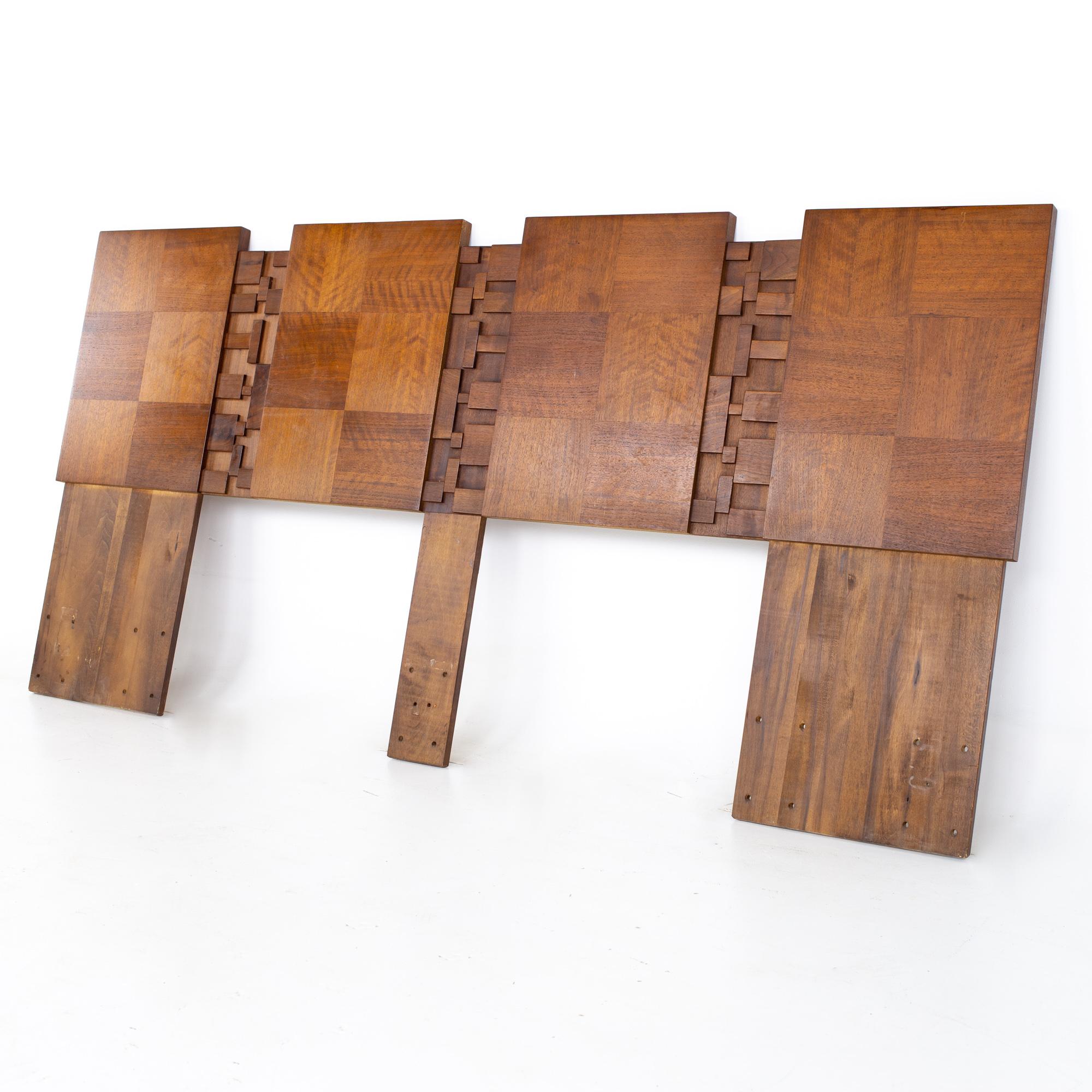 Lane Brutalist Mid Century walnut king headboard
Headboard measures: 82.5 wide x 2 deep x 40 inches high

All pieces of furniture can be had in what we call restored vintage condition. That means the piece is restored upon purchase so it’s free
