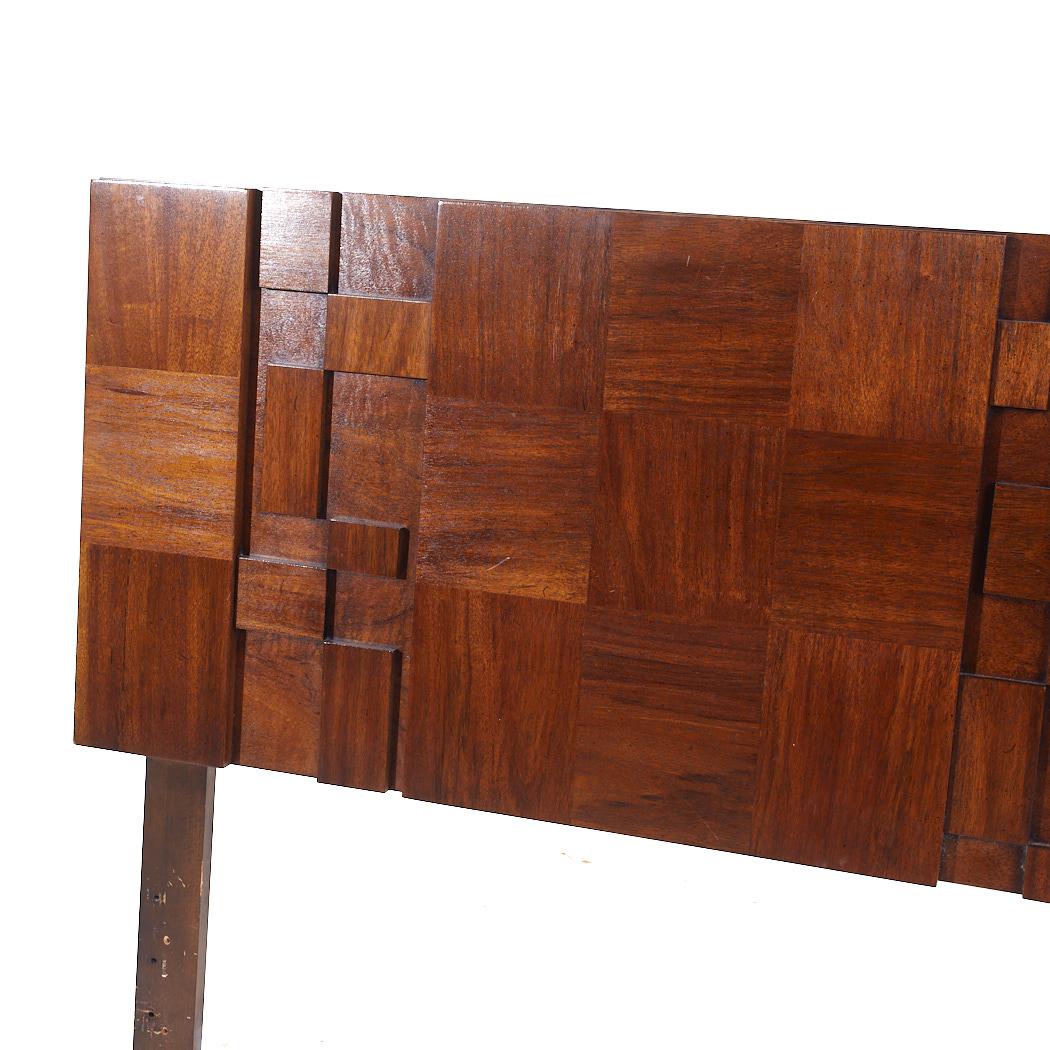 American Lane Brutalist Mid Century Walnut King Headboard