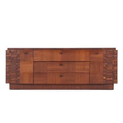 Lane Brutalist Mid Century Walnut Lowboy Dresser