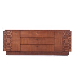 Lane Brutalist Mid Century Walnut Lowboy Dresser