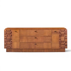 Lane Brutalist Mid Century Walnut Lowboy Dresser