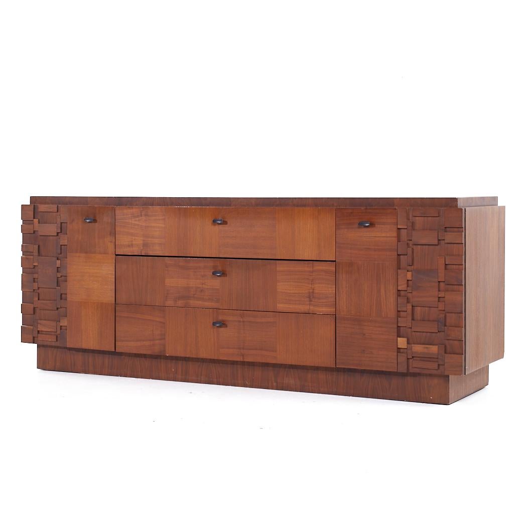 Mid-Century Modern Lane Brutalist Mid Century Walnut Lowboy Dresser For Sale