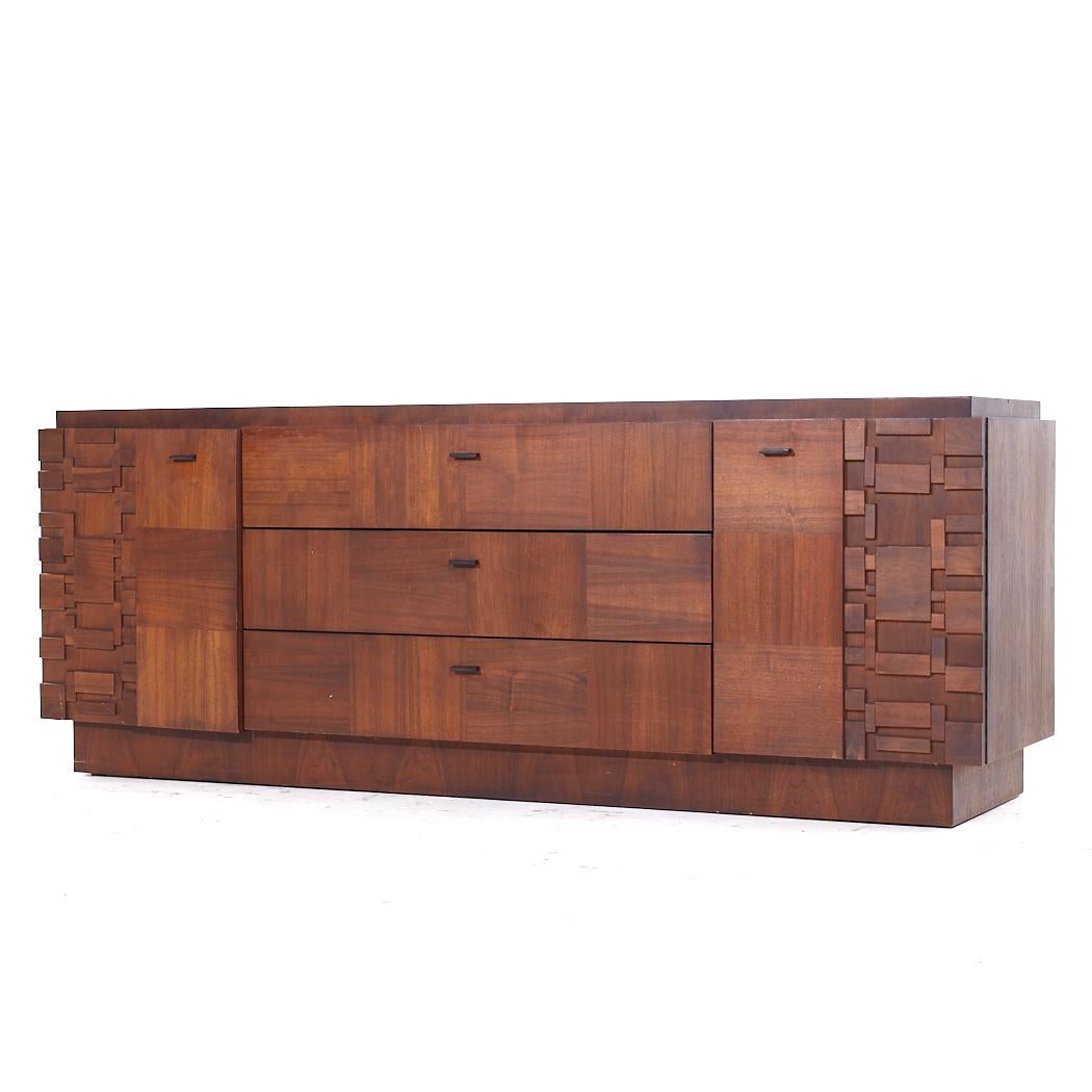 Mid-Century Modern Lane Brutalist Mid Century Walnut Lowboy Dresser For Sale