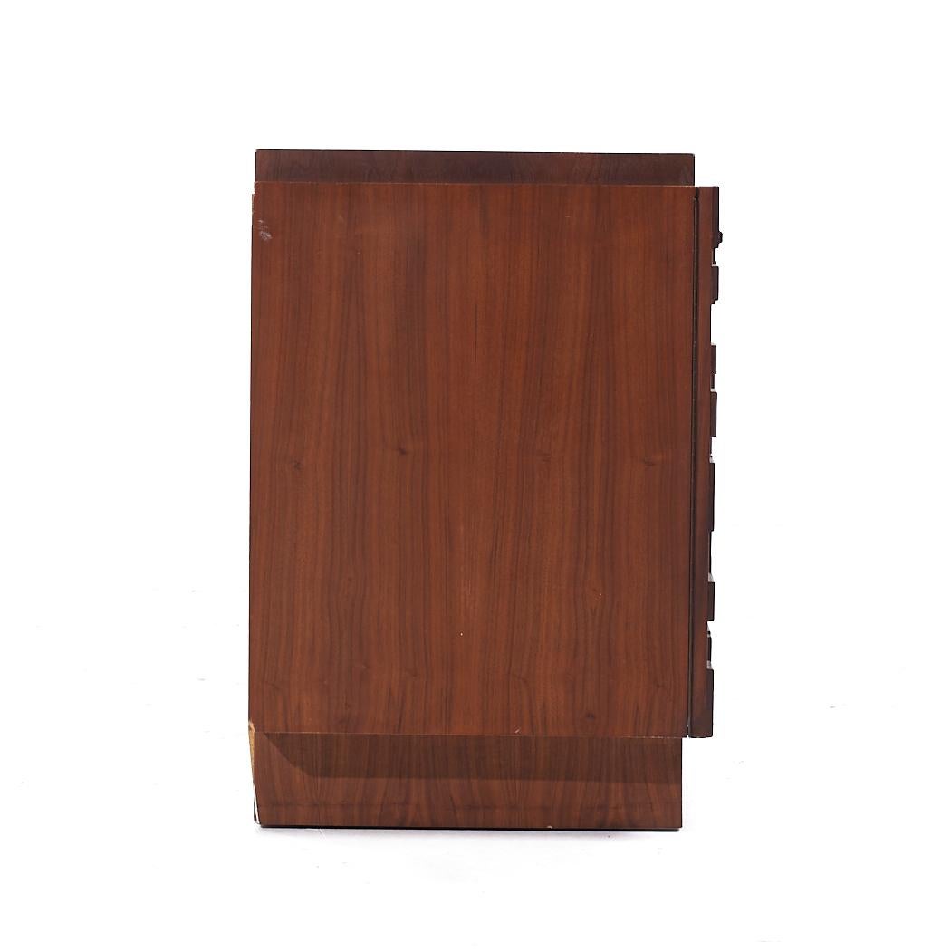 American Lane Brutalist Mid Century Walnut Lowboy Dresser For Sale