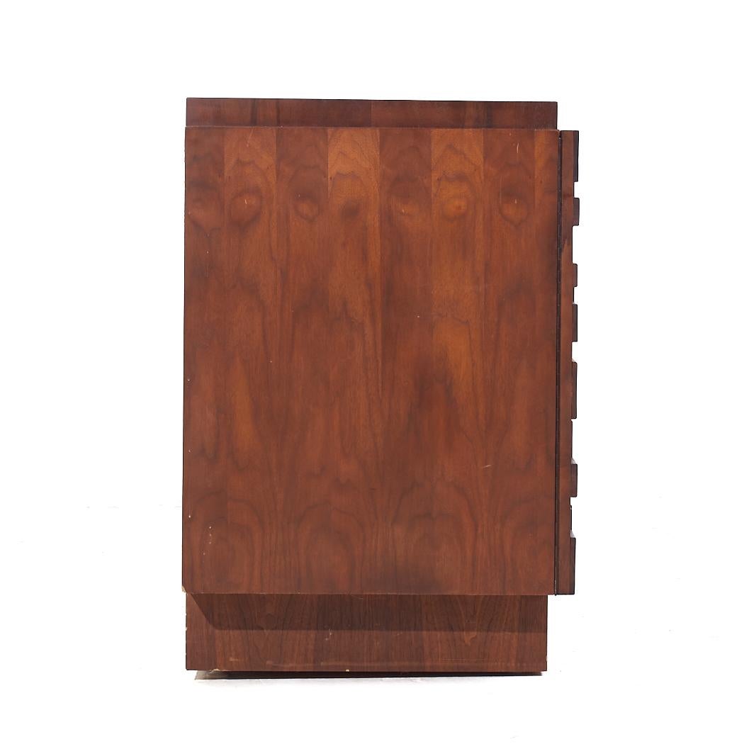 American Lane Brutalist Mid Century Walnut Lowboy Dresser For Sale