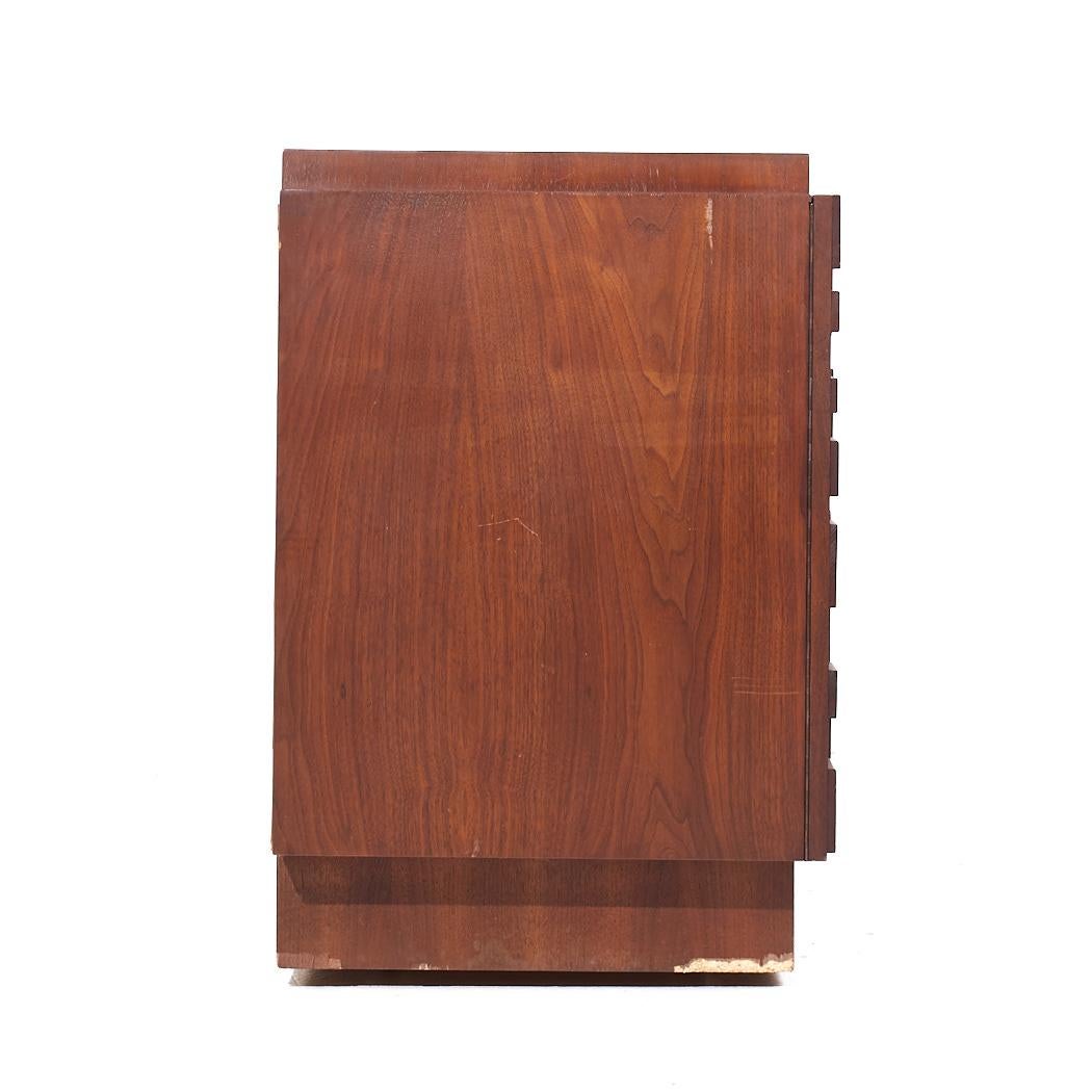 American Lane Brutalist Mid Century Walnut Lowboy Dresser For Sale