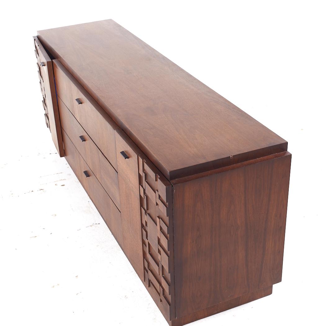 Late 20th Century Lane Brutalist Mid Century Walnut Lowboy Dresser For Sale