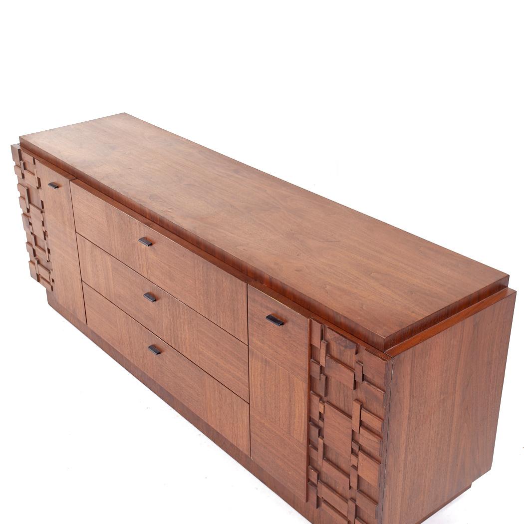Late 20th Century Lane Brutalist Mid Century Walnut Lowboy Dresser For Sale