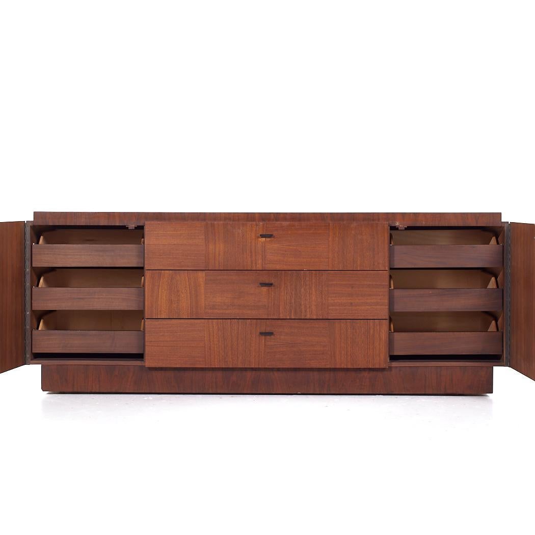 Lane Brutalist Mid Century Walnut Lowboy Dresser For Sale 1