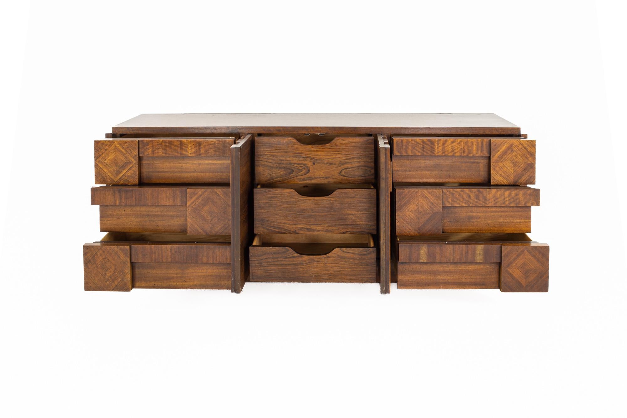 Lane Brutalist Mid Century Walnut Lowboy Dresser 2