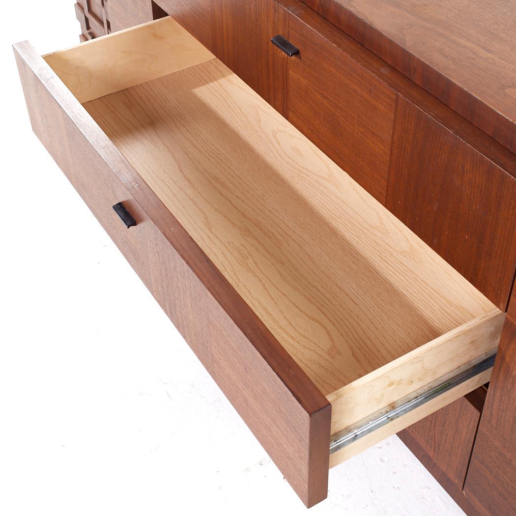 Lane Brutalist Mid Century Walnut Lowboy Dresser For Sale 3