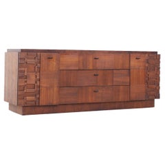 Lane Brutalist Mid Century Walnut Lowboy Dresser