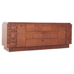 Lane Brutalist Mid Century Walnut Lowboy Dresser