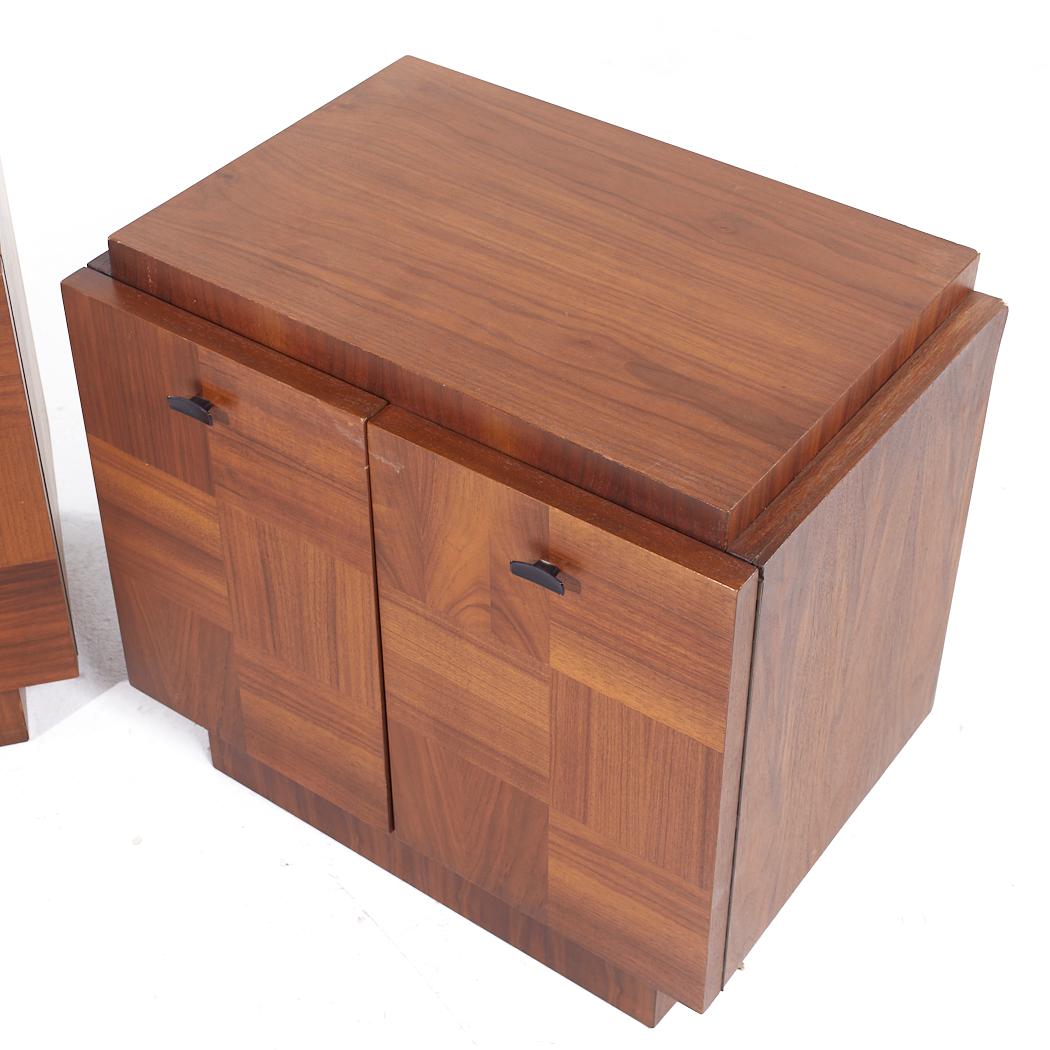 Lane Brutalist Mid Century Walnut Nightstands - Pair For Sale 4