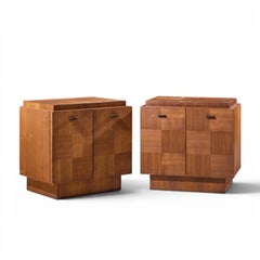 Lane Brutalist Mid Century Walnut Nightstands - Pair