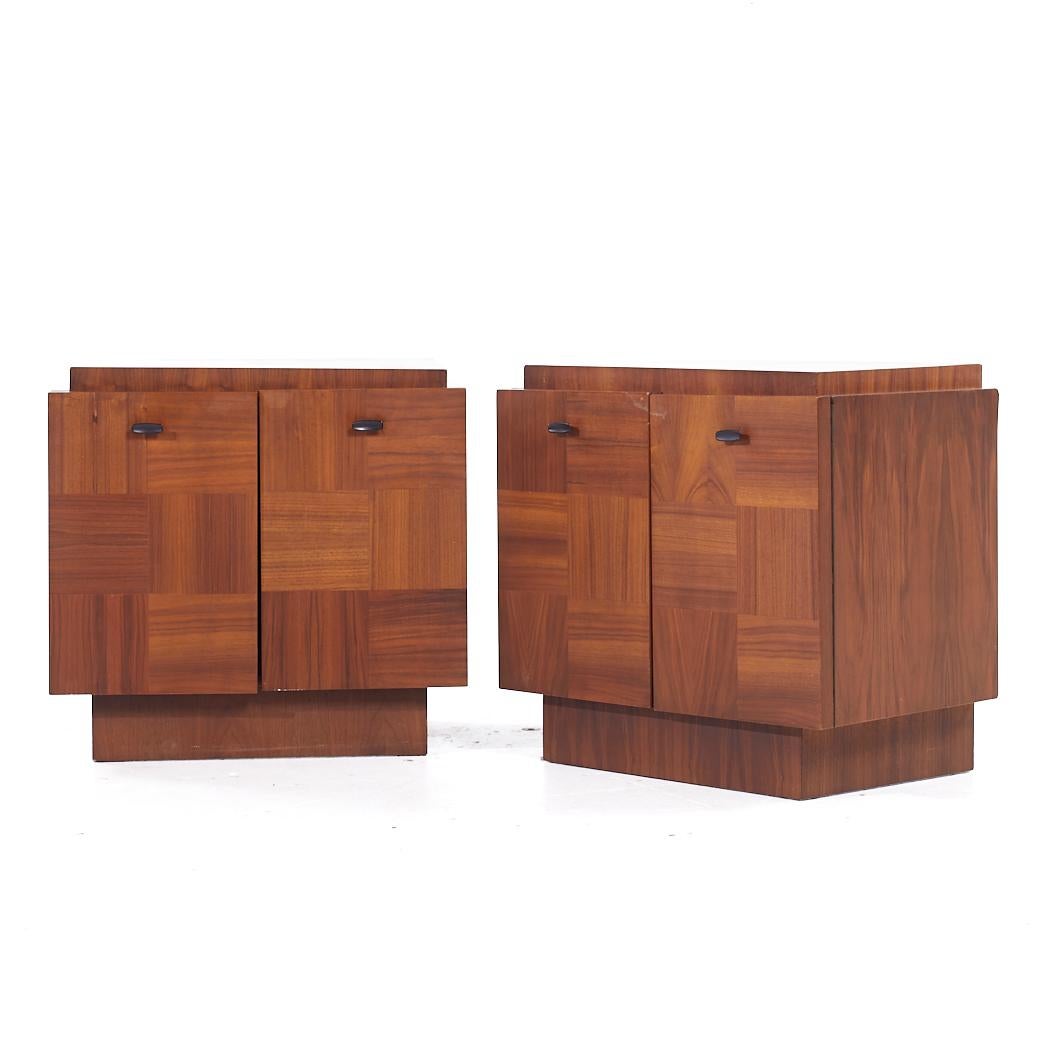 Mid-Century Modern Lane Brutalist Mid Century Walnut Nightstands - Pair For Sale