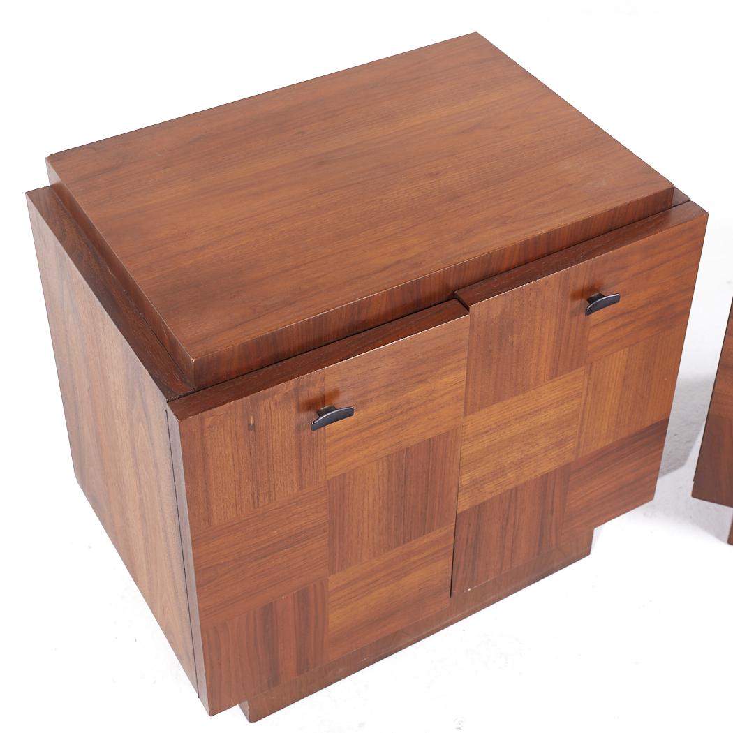 Lane Brutalist Mid Century Walnut Nightstands - Pair For Sale 3