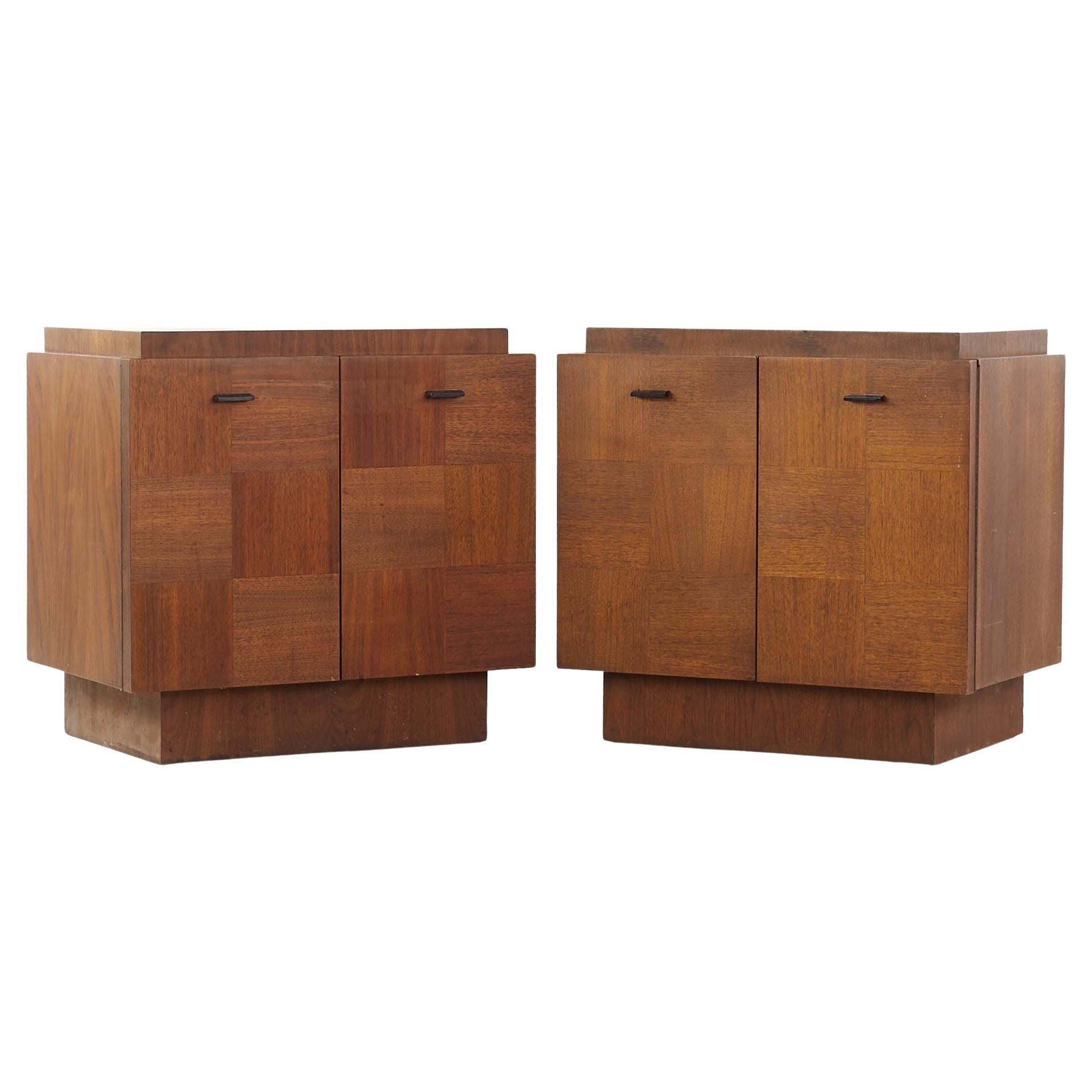 Mid Century Brutalist Oak Rosewood and Chrome Nightstands, Pair For