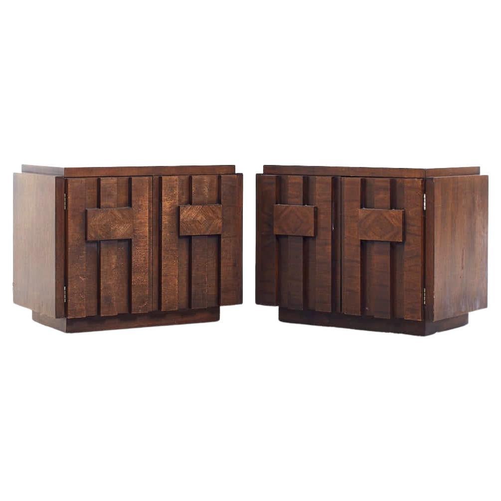 Pair of Lane Brutalist Charcoal Grey Nightstands at 1stDibs