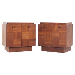 Lane Brutalist Mid Century Walnut Nightstands - Pair