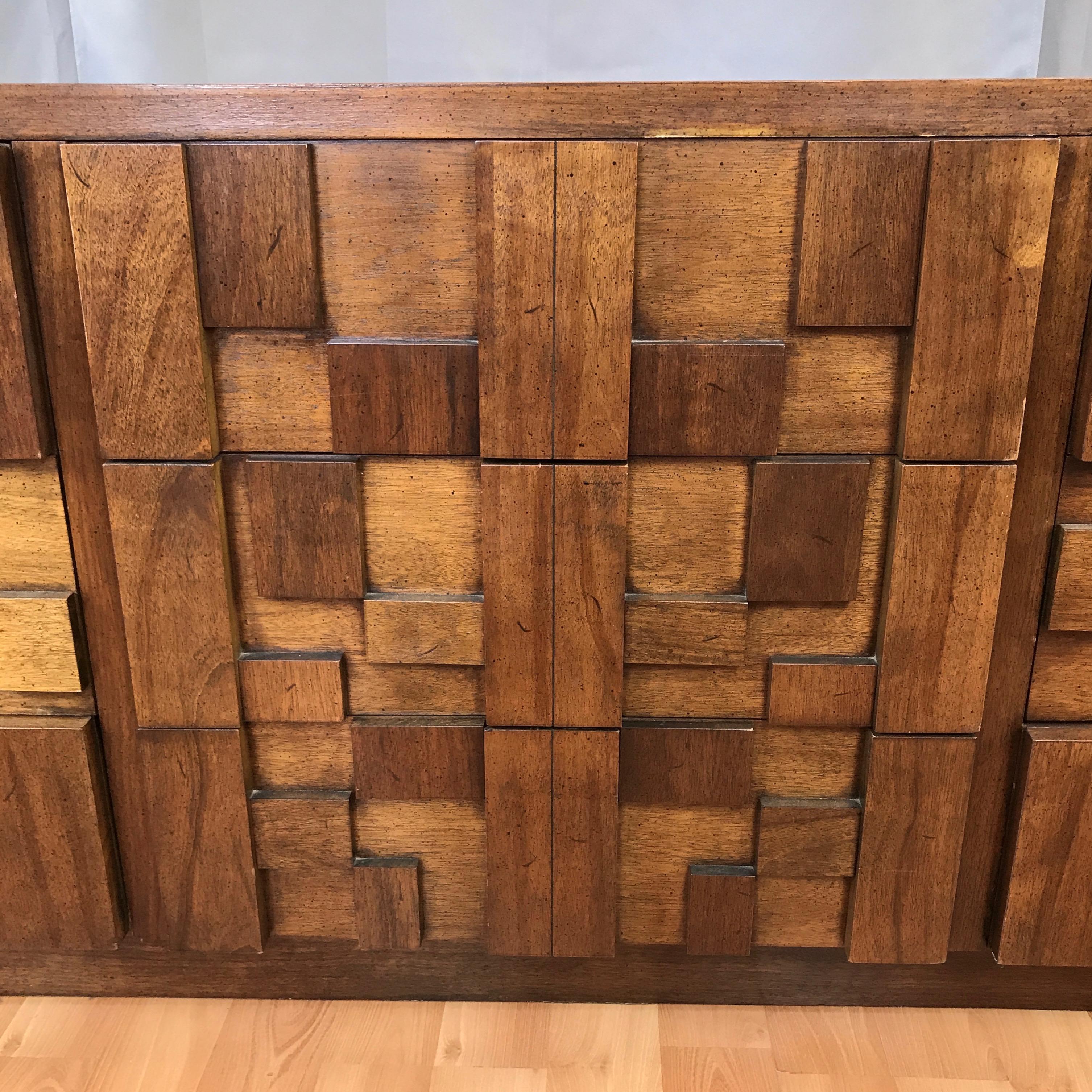Wood Lane Brutalist Mosaic Walnut Nine-Drawer Dresser