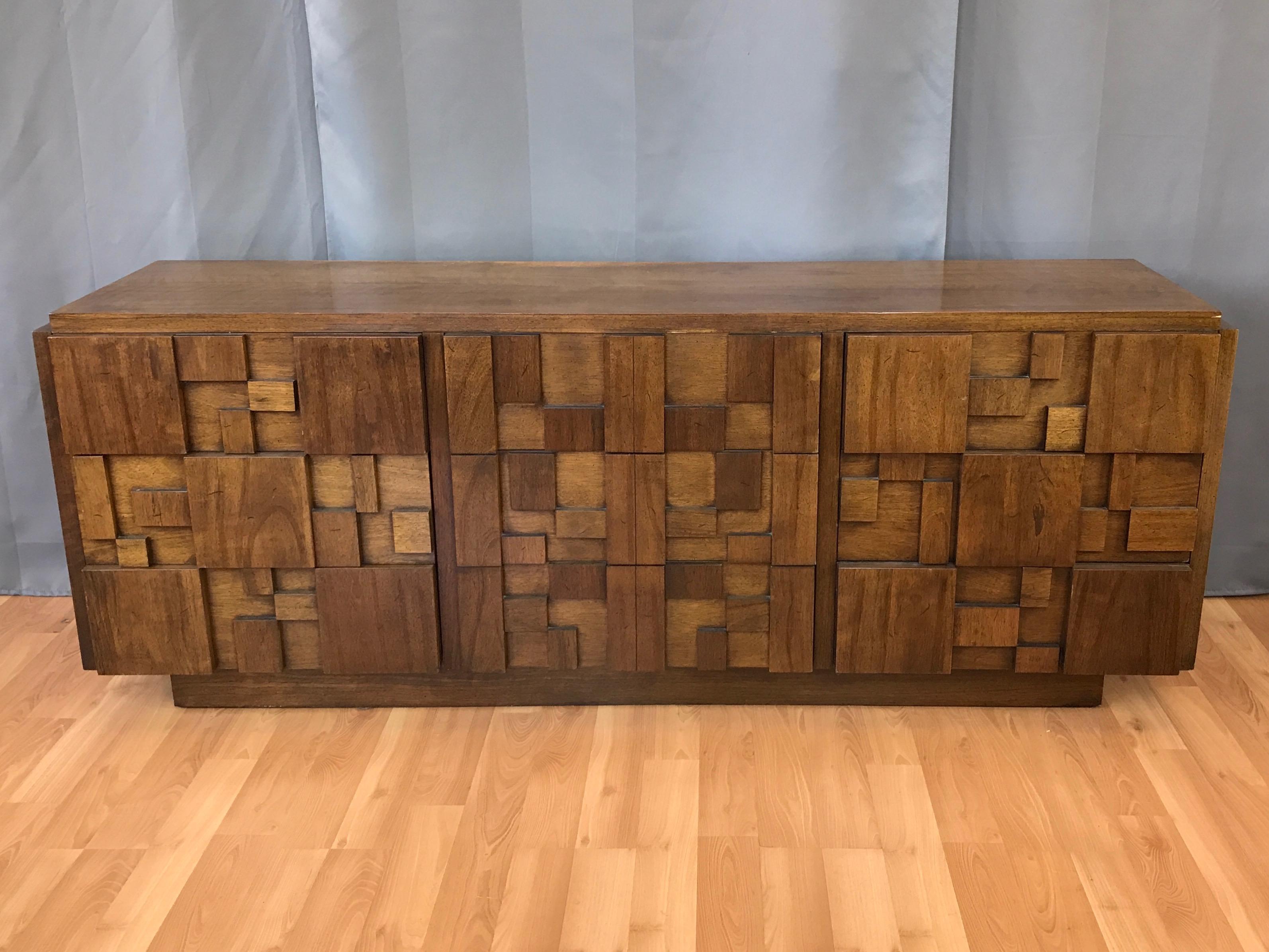 Lane Brutalist Mosaic Walnut Nine-Drawer Dresser 2