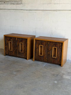 Lane Brutalist Oak Nightstands Set of 2 Wooden Bedroom Storage End Tables 1970s
