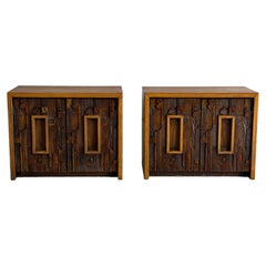 Lane Brutalist Oak Nightstands Set of 2 Wooden Bedroom Storage End Tables 1970s